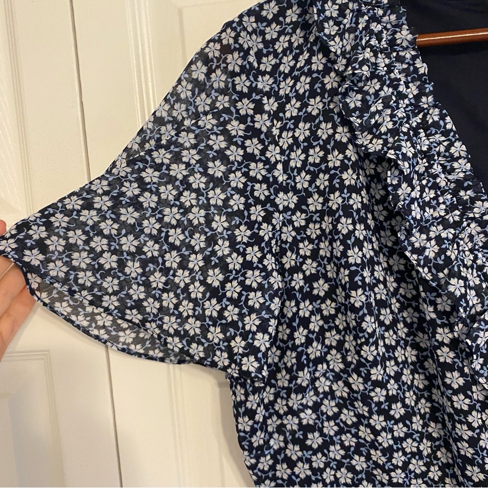 Lauren Ralph Lauren Mini Dress 14‎ Navy Blue Floral Cottagecore Preppy Feminine - Picture 5 of 8